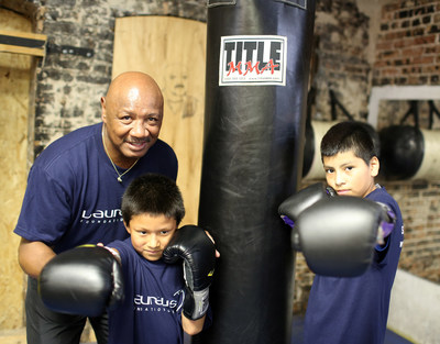 CHICAGO, IL: Laureus Academy Member Marvelous Marvin Hagler visits the Chicago Youth Boxing Club and participates in a session with youth on June 25, 2013 in Chicago, Illinois. Hagler discussed the importance of being involved with sports. (Photo by Tasos Katopodis/Getty Images for Laureus)