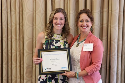 Carolyn Benedetto, (left) a graduate of the Louisiana State University School of Veterinary Medicine, recently received the 2018 Merck Animal Health Veterinary Student Innovation Award. The award was presented by Christy Kebodeaux, (right) Senior Territory Manager at Merck Animal Health.