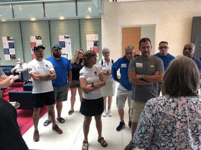 USMC veteran Larry Hinkle (blue shirt on the left) joined other walkers and Wounded Warrior Project to tour the Center for the Intrepid at Brooke Army Medical Center in San Antonio. Larry and other warriors taking part in the Walk Of America found inspiration seeing how amputee veterans are cared for.