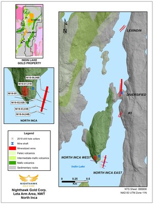 Figure 1.  Leta Arm Project and North Inca Drillhole Location Map (CNW Group/Nighthawk Gold Corp.)
