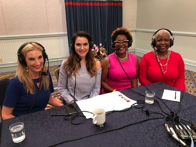 Avon Representatives recording the “Make it Happen: Powered By Avon” podcast series. Pictured from left to right: Linda Montavo, Avon Representative from Woodbridge, VA; Evy deAngelis, Executive Director of Sales Development at Avon; Donna Reid-Mitchell, Avon Representative from Dallas, TX and Orenthia Ricketts, Avon Representative from Newark, NJ.