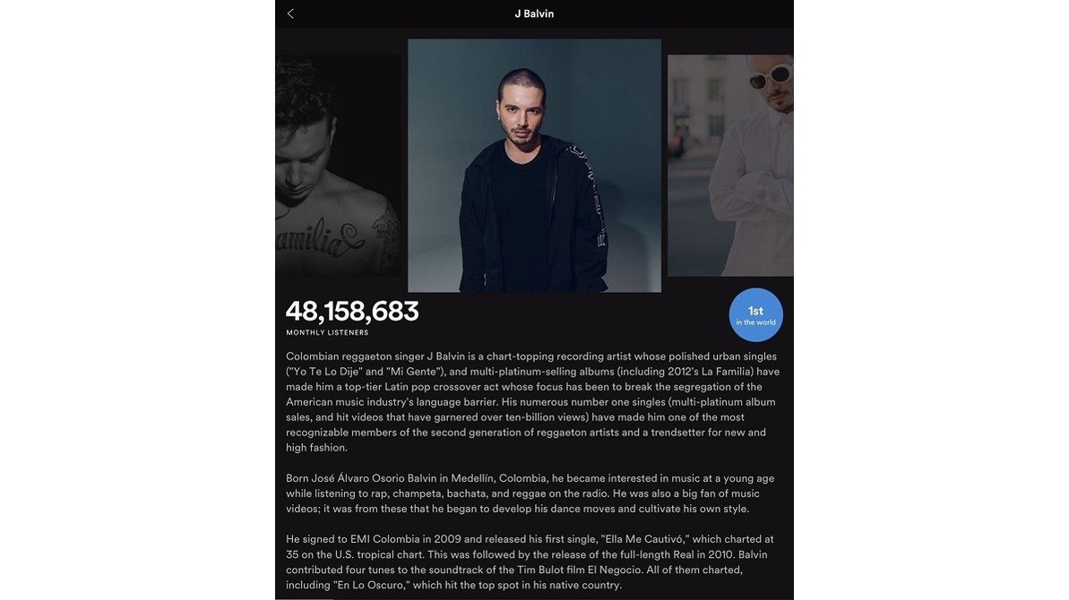 J Balvin Skyrockets to the Most Popular Artist on Spotify — Spotify