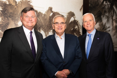 Patrick M. McCarthy, MD (left), executive director of the Northwestern Medicine Bluhm Cardiovascular Institute, Neil G. Bluhm, philanthropist and real estate developer, and Dean M. Harrison, president and chief executive officer of Northwestern Memorial HealthCare, celebrate a transformative $25 million gift from the Bluhm Family Charitable Foundation to fund cardiovascular care and research, including a new center dedicated to using artificial intelligence and machine learning.