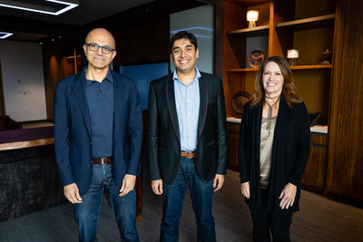 Satya Nadella (Microsoft), Naveen Tewari (InMobi), Peggy Johnson (Microsoft)