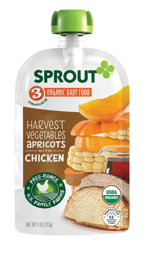 Harvest Vegetables Apricots with Chicken organic baby food pouch from Sprout Foods