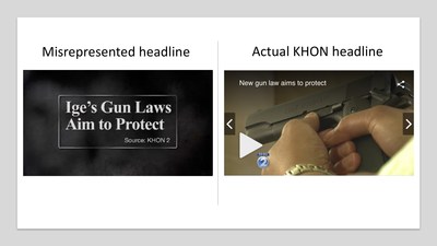 David Ige's commercial displays a headline - attributed to KHON TV - referring to 
