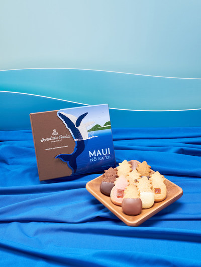 With the Hawaiian Islands Humpback Whale National Marine Sanctuary in mind, Honolulu Cookie Company designed this exclusive Koholā (whale, in Hawaiian) package. The elegant packaging keeps us mindful that humpback whales, while their population is increasing, are still endangered. The box is available at Honolulu Cookie Company retail locations on Maui and select stores elsewhere.