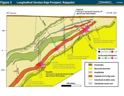 Figure 3 Longitudinal Section Raja Prospect, Rajapalot (CNW Group/Mawson Resources Ltd.)