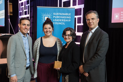 From left to right: Sam Hummel, President and CEO- SPLC, Sam Bellentini, Sustainability Coordinator-Midwest Foods, Judy Panayos, Sr. Director, Sustainability, Supply Management -Sodexo, and Jason Pearson, Board Chair- SPLC.