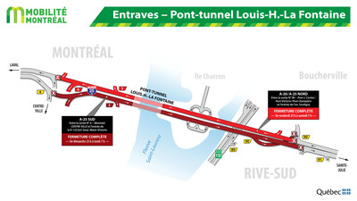 Entraves − Pont-tunnel Louis-H.-La Fontaine (Groupe CNW/Ministère des Transports, de la Mobilité durable et de l'Électrification des transports)