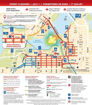 Fermetures de rues à l'occasion des célébrations de la fête du Canada