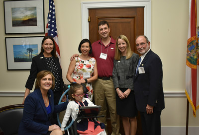 U.S. Rep. Kathy Castor (front row, left) meets with 5-year-old Lucy Ferlita, a patient at St. Joseph’s Children’s Hospital in Tampa; (back row from left) Amy Gall, communications coordinator with St. Joseph's Children's Hospital; Lisa and Russell Ferlita; Joni Higgins, manager of Federal Government Relations for BayCare; Dr. Daniel Plasencia, medical director of St. Joseph’s Children’s Hospital, to discuss health care legislation for medically complex children June 27, 2018.