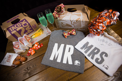 Taco Bell’s wedding package includes a garter, bow tie, sauce packet wedding bouquet, “Just Married” t-shirts, Taco Bell champagne flutes, a Cinnabon Delights® Wedding Cake, and, of course, a Taco 12 Pack. Now, wedding attire and accessories are also available online in Taco Bell’s Taco Shop, so that fans can make Taco Bell part of their wedding festivities no matter where they are located.