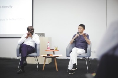 Alibaba Group Executive Chairman Jack Ma and UNCTAD Secretary-General Mukhisa Kituyi address the eFounders class