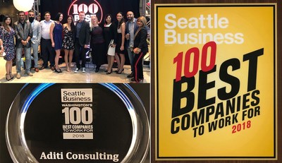 Aditi team during Seattle Business Magazine's award ceremony for Washington's 100 Best Companies To Work For