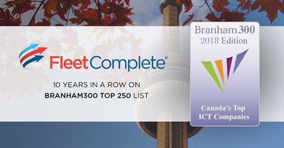 Ranking 87th on the Top 250 Canadian ICT companies, Fleet Complete has spent a decade among the top movers and shakers in the technology industry. (CNW Group/Fleet Complete)