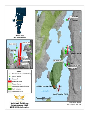 Figure 1. Leta Arm Project and Drillhole Location Map (CNW Group/Nighthawk Gold Corp.)