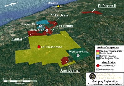 Figure 02- Location map showing San Marcial Project and Goldplay Exploration Portfolio (CNW Group/Goldplay Exploration Ltd)