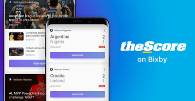 theScore on Bixby provides sports scores and news. (CNW Group/theScore, Inc.)
