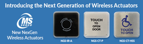 MS SEDCO's new wireless infrared touchless and capacitive touch door actuators