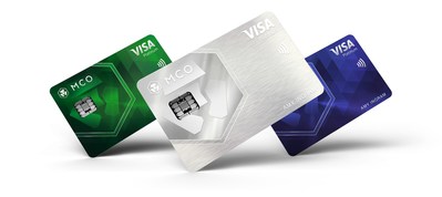 New Visa Platinum Cards unveiled by MCO. (From left to right: Jade Green, Icy White, Royal Indigo) (PRNewsfoto/CRYPTO.com)