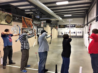 Injured veterans and their guests gathered to share in camaraderie, while testing their skills at an archery range with Wounded Warrior Project®.