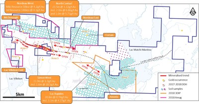 Figure 1. East Cadillac Gold Project Q3 2018 field program overview (CNW Group/Chalice Gold Mines Limited)