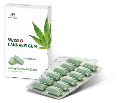 Swiss Cannabis Gum, 120 mg Cannabidiol (CBD). (PRNewsfoto/roelli roelli confectionery ag)