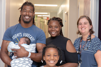 Na'Tour Brown and his family were the first visitors to the new UH Rainbow Center for Women & Children on opening day. Na'Tour, just three days old, had his first checkup with his UH Rainbow pediatrician, Dr. Sarah Ronis.