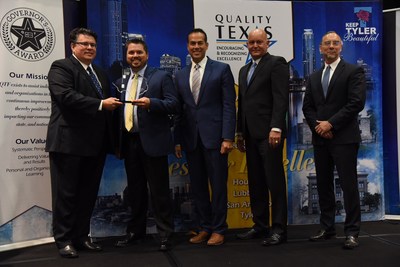 From Left to Right: Rolando Pablos --- Texas Secretary of State, Richard McDonald --  Controller, Santanna, Tommy Gonzalez – Chair of the Board, Quality Texas Foundation (City Manager of El Paso, Texas), Al Faber -- CEO at the Foundation for the Malcolm Baldrige National Quality Award, and Bob Fangmeyer --  Director, Baldrige Performance Excellence Program at NIST