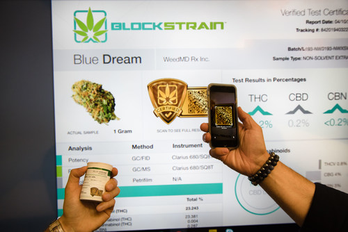 BLOCKStrain Technology displays the interface for their newly developed software solution for cannabis growers and breeders. The BLOCKStrain platform cuts the administrative overhead in half for arranging Quality Control or genetic testing of cannabis, while at the same time creating an immutable database that helps preserve the genetic intellectual property of strains for growers and breeders. (CNW Group/BLOCKStrain Technology Corp.)