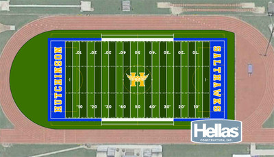 Hutchinson, Kansas USD 308 - Don Michael Field is being converted from natural grass to Hellas Matrix Turf with Helix Technology with Ecotherm infill and Cushdrain pad, along with a new epiQ Tracks V300 track surface by Hellas Construction.