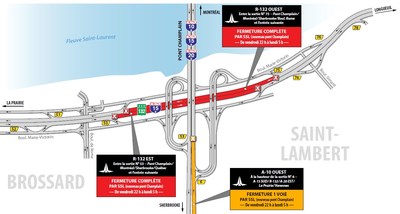 Principales entraves sur le réseau routier de la région de Montréal ce soir et la fin de semaine (Groupe CNW/Ministère des Transports, de la Mobilité durable et de l'Électrification des transports)