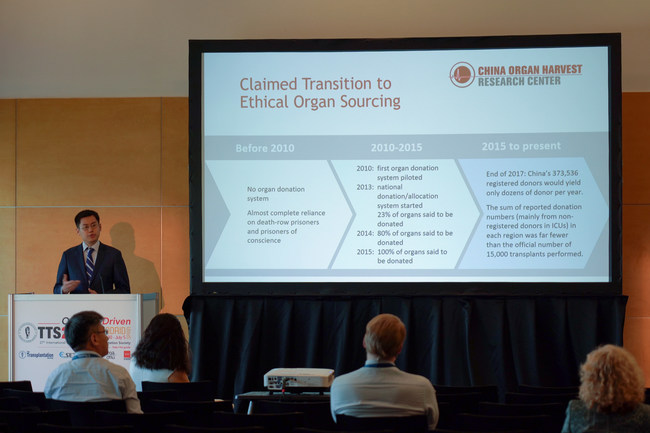 Co-author David Li introduces the latest developments in China's organ transplant and donation system at the report's release in Madrid, Spain.