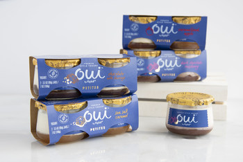 Oui™ by Yoplait® – the French style yogurt sold in a glass pot – has released a new petite way to enjoy the remarkable taste, texture and simplicity Oui™ fans know and love. New Oui™ by Yoplait® Petites will be sold in pairs of small 3.5 oz. glass pots and will be available in four indulgent flavors including Sea Salt Caramel, Chocolate with Shavings, Dark Chocolate Raspberry and Caramelized Apple.