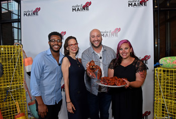 Dana Cowin, second left, former Editor-in-Chief of Food & Wine, discusses food, sustainability and all things lobster with Chefs Kwame Onwuachi, Jimmy Papadopoulos and Karen Akunowicz, left to right, and lobstermen straight from Maine, at a culinary industry event hosted by Maine Lobster Marketing Collaborative on Monday, July 16, 2018 in Brooklyn, New York. Watch the recorded broadcast on www.LobsterfromMaine.com/LIVE. (Diane Bondareff/AP Images for The Maine Lobster Marketing Collaborative)