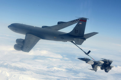 Sample image of a USAF KC-135 Stratotanker refuelling an F-16 Falcon from Wikimedia