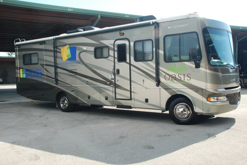 Oasis Senior Advisors uses this specially fitted recreational vehicle to take the Virtual Dementia Tour on the road for the growing number of Oasis franchisees.