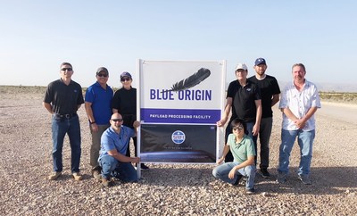 NASA SFEM-2 team poses after successful Blue Origin launch and landing that tested sensor technologies for measuring critical data, such as acceleration, pressure, temperature, humidity, carbon dioxide levels and acoustic levels inside a spacecraft