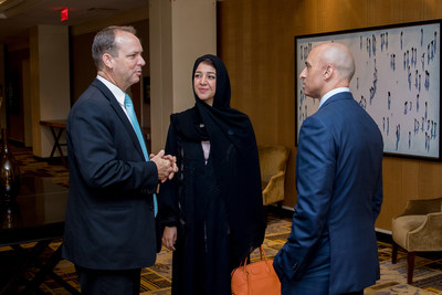 UAE Minister of State for International Cooperation HE Reem Al Hashimy and UAE Ambassador to the US Yousef Al Otaiba meet with US Agency for International Development Acting Deputy Administrator David Moore in Washington Wednesday.