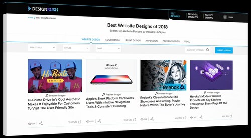 Growing businesses can search for the best web designs by industry and style on DesignRush, which allows them to discover top inspiration and new features that could improve their own professional sites.