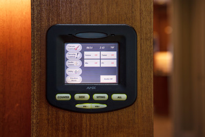 The property's integrated home automation system earned mentions in media outlets such as Bloomberg, Archi-TECH Residential and Tech Home Builder. Wall-mounted touch panels such as the one shown here are located throughout the home, and can control everything from the garage doors to the spa's waterfall features. Discover more at ConnecticutLuxuryAuction.com.