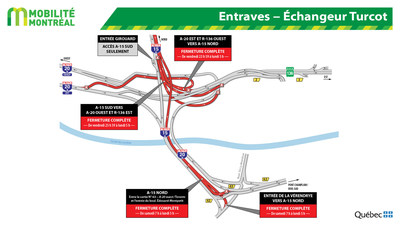 Entraves − Échangeur Turcot (Groupe CNW/Ministère des Transports, de la Mobilité durable et de l'Électrification des transports)