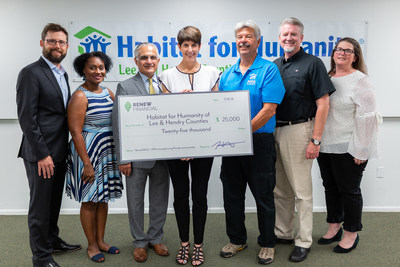 Left to right: Renew Financial Founder Cisco DeVries, Habitat for Humanity Board Member Cheryl Glover, Fort Myers City Manager Saeed Kazemi, Habitat for Humanity of Lee and Hendry Counties President/CEO Kitty Green, Habitat for Humanity Board Member Tim Hawkins, Habitat for Humanity Chairman of the Board Mitch Hutchcraft, City of Cape Coral Housing Coordinator Amy Yearsley.