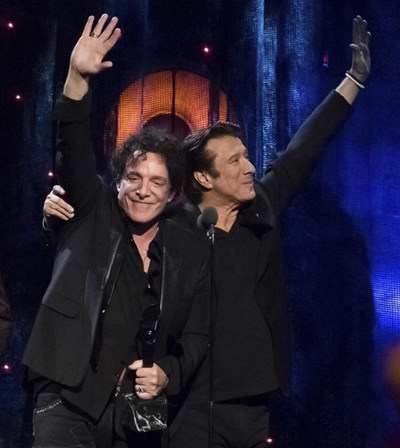 Neal Schon and Steve Perry Embrace and Celebrate Rock And Roll Hall of Fame Induction, April 8, 2018