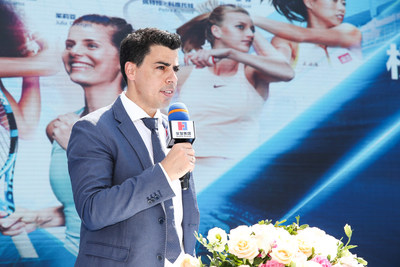 WTA Elite Trophy Zhuhai tournament director Jose Miguel Garcia giving the opening speech