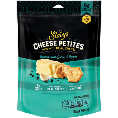 Designed to be enjoyed on-the-go or featured as the new centerpiece of any food spread, Stacy’s Cheese Petites come in two delicious flavors – Parmesan with Rosemary, and Romano with Garlic and Pepper.
