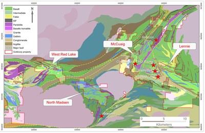 Figure 7: Regional exploration target areas identified from the belt-scale litho-structural lineament study. (CNW Group/Goldcorp Inc.)