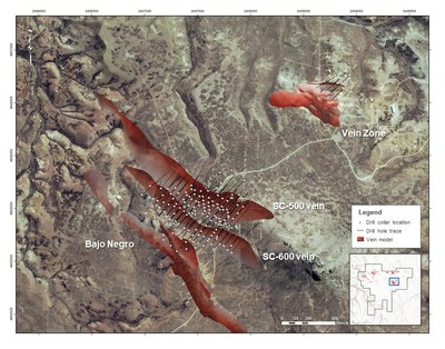 Figure 8: Plan map illustrating the Silica Cap and Vein Zone areas with 2018 drilling. (CNW Group/Goldcorp Inc.)