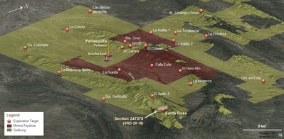 Figure 11: Peñasquito central block, concessions, and exploration targets with the position of Santa Rosa. (CNW Group/Goldcorp Inc.)